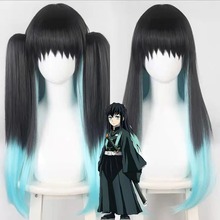 鬼灭之刃时透无一郎cos假发   黑色渐变款cosplay假发双马尾/直发