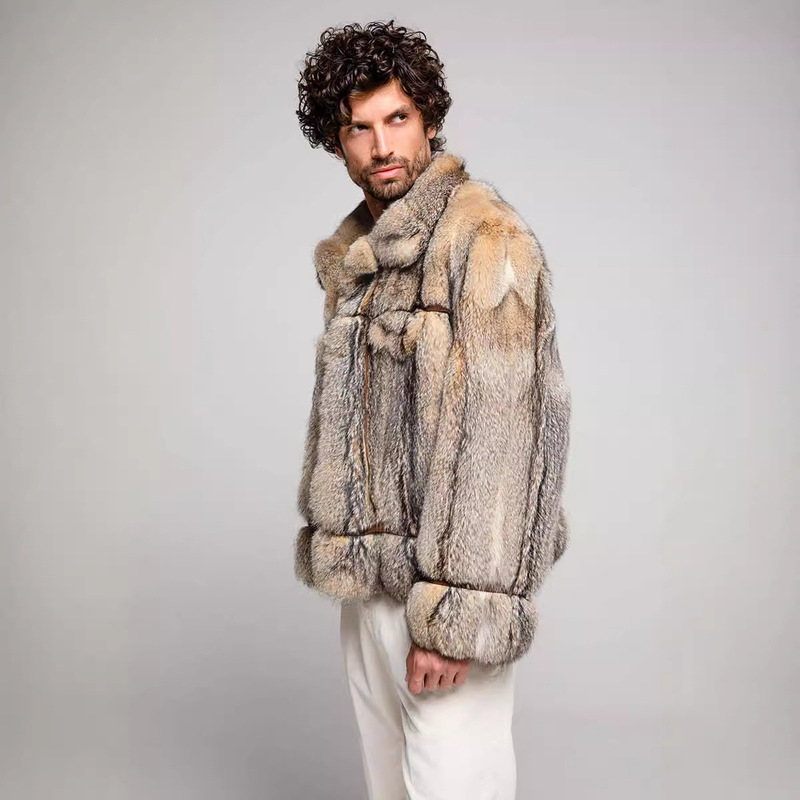 North American coyote Fox short coat fur coat men's trendy young men's coat men's pilot jacket