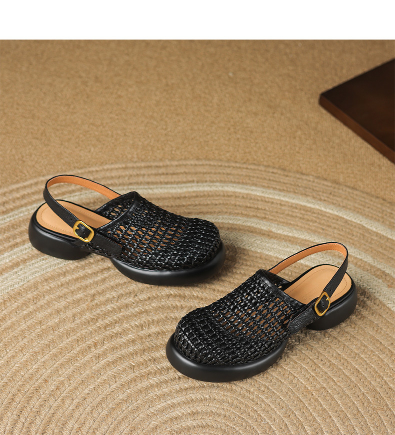 Sandal cao gót nữ đế dày gót vuông mũi hở phong cách La Mã — đen chi tiết 17