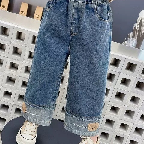 新款男女童春秋牛仔裤中小童潮百搭阔腿裤洋气韩版宽松休闲长裤子|undefined