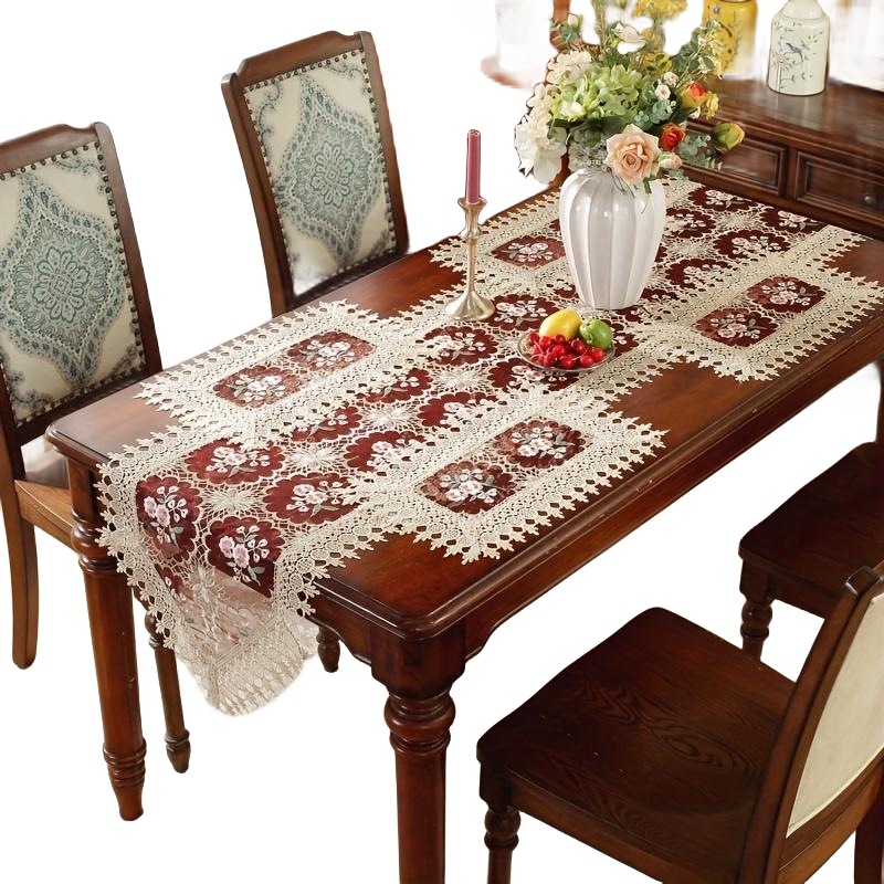 krajková tabulka vlajka průhledná skleněná příze vyšívaný konferenční stolek podložka na stůl domácí jídelní stůl televizní skříňka ubrus_voghion.com