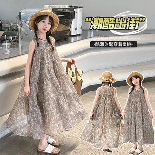 女童夏季新款儿童连衣裙洋气2026女大童复古气质碎花无袖背心裙子