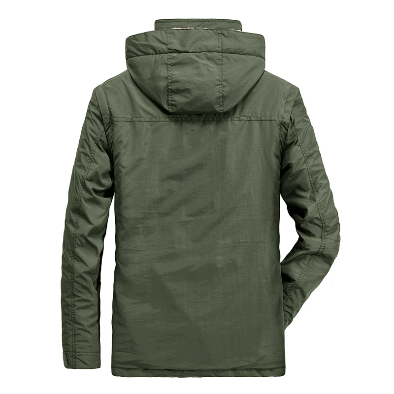 Trajes de algodón transfronterizos de hombre otoño y invierno nuevos tipos de bolsas al aire libre herramientas casuales sueltas a prueba de viento chaqueta con capuchón transpirable para hombres