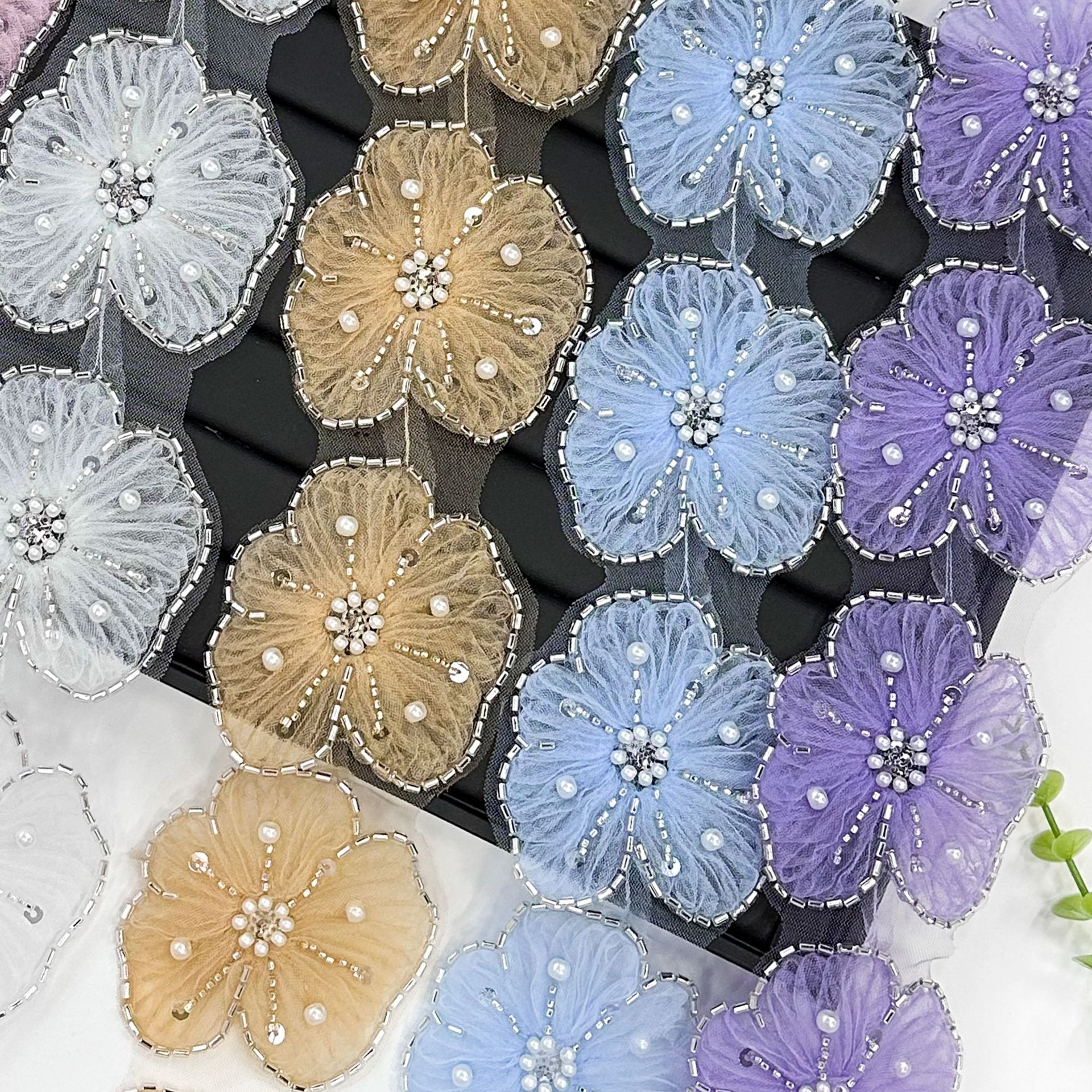 Bordado de computadora flores de encaje colorido código de barras suéter vestido de princesa decoración accesorios de flores