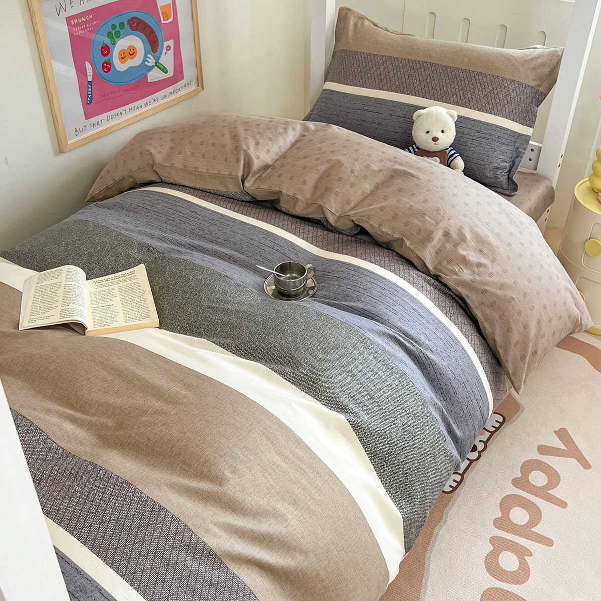 Dormitorio universitario ropa de cama de tres piezas algodón de cuatro piezas 100 sábanas individuales de algodón fundas de edredón