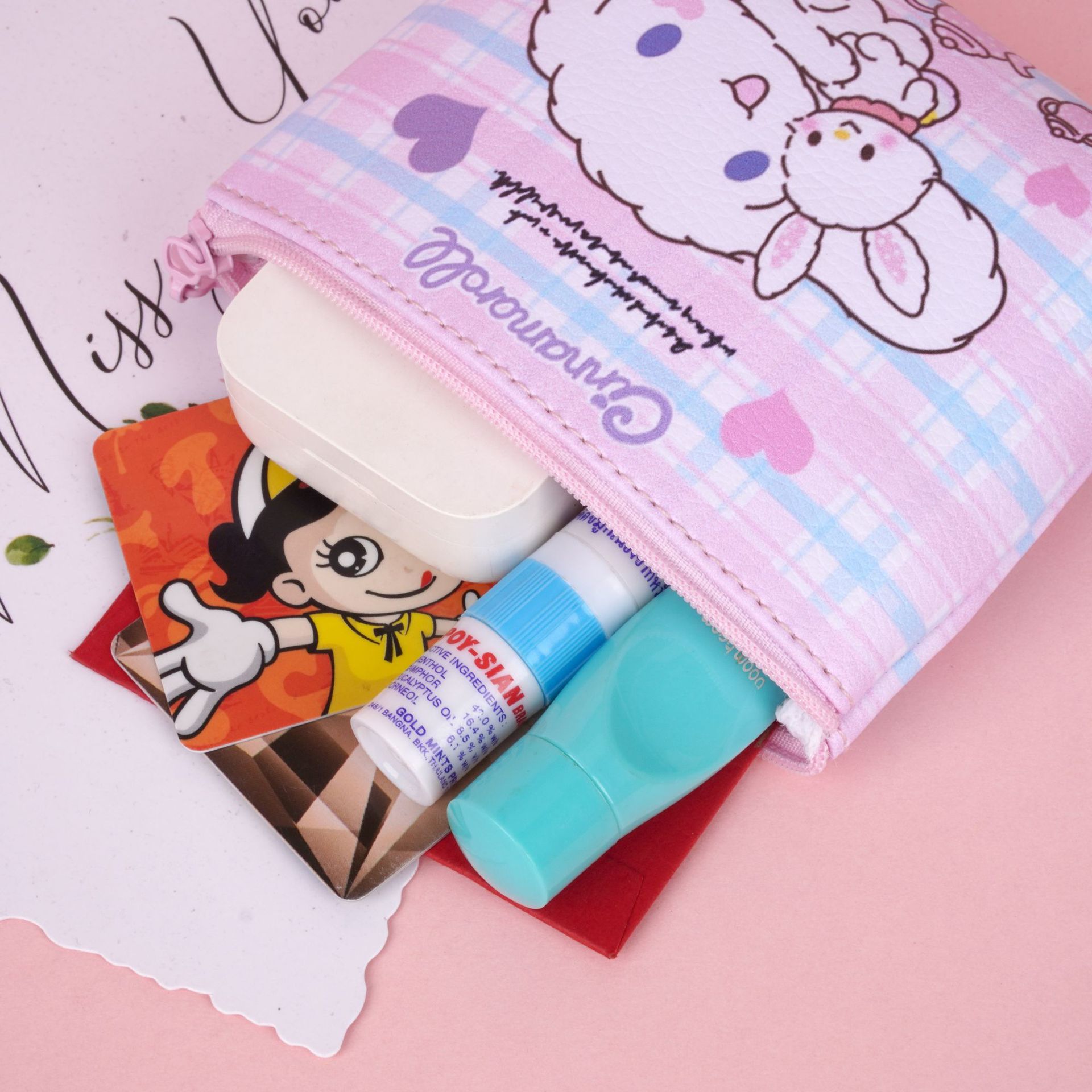 Coreano ins chica corazón de dibujos animados bolsas de cambio estudiantes lindos auriculares portátiles impermeables bolsa de almacenamiento de corteza bolsa de monedas