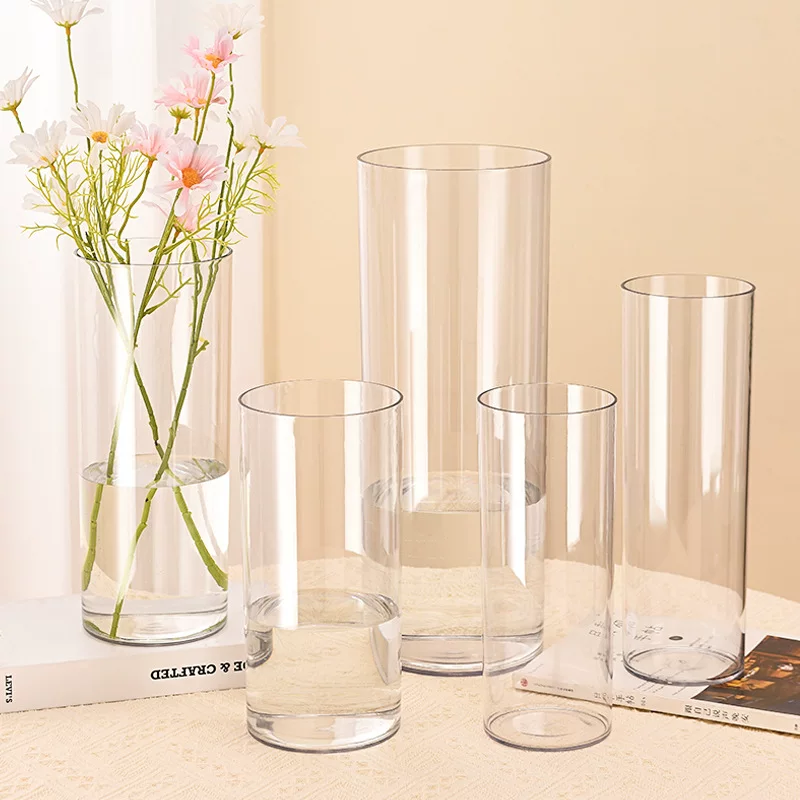 High-transparent simulation glass plastic vase, food-grade hydroponic plant container, multiple sizes