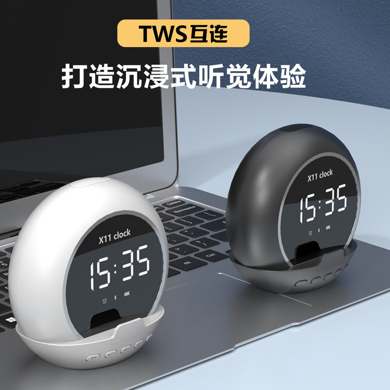 新型無線bluetoothスピーカー多機能目覚まし時計時計温度計デジタル表示携帯電話スタンド重サブウーファ音響|undefined