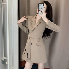 长袖连衣裙女春秋季新款小众设计感系带气质收腰显瘦女神范西装裙