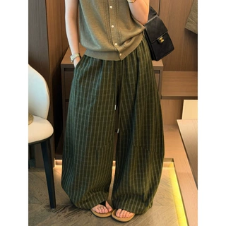 欧货抽绳系带格子亚麻阔腿裤女装欧洲站秋季新款宽松百搭休闲裤潮