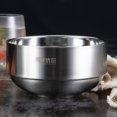 wholesale household double-deck children Shatterproof Insulated bowl 14cm Soup bowl Noodle bowl Lettering Stainless steel bowl 304
