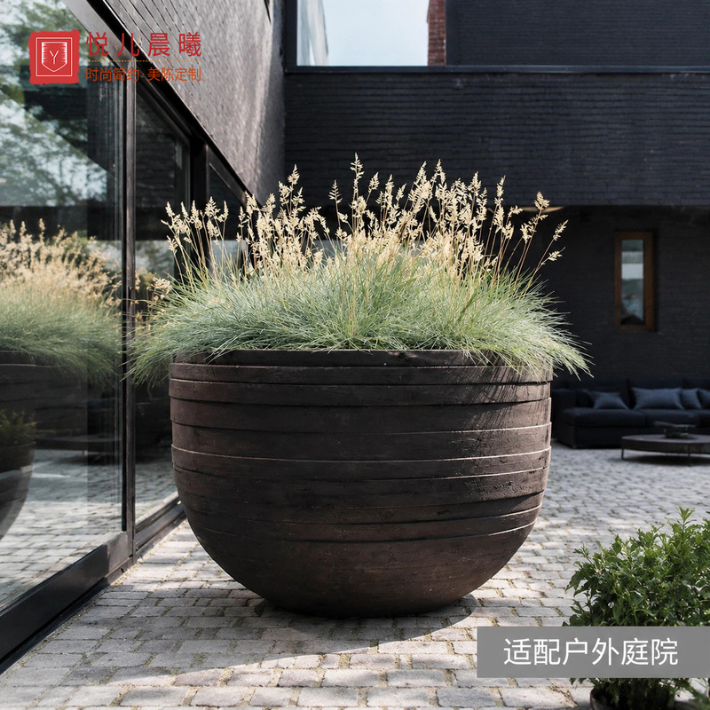 Fiberglass Flower Pots, Shopping Mall Striped Flower Pots, Corrugated Concave-Convex Ring-Shaped Flower Containers, Decorative Hotel Landscape Flower Pots