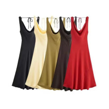 跨境外贸2025欧美风时尚女装气质百搭丝绸质感长连衣裙2590987