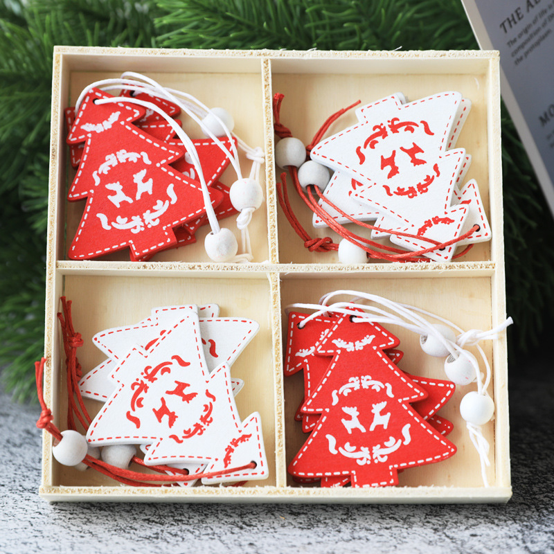 Navidad de madera pequeño colgante muñeco de nieve Troya árbol de Navidad de cuatro rejillas en caja decoraciones de árboles de Navidad transfronteriza al por mayor