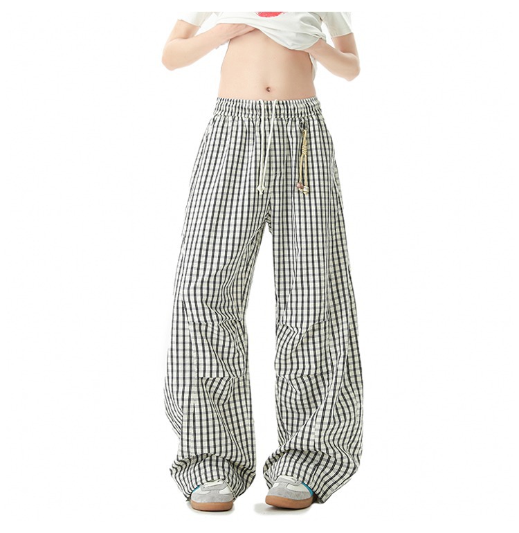Men's Style Relaxed Fit Plaid Trousers Retro Color Block Wide Leg Casual Trendy Brand Drapey Paratrousers_viptrois.com