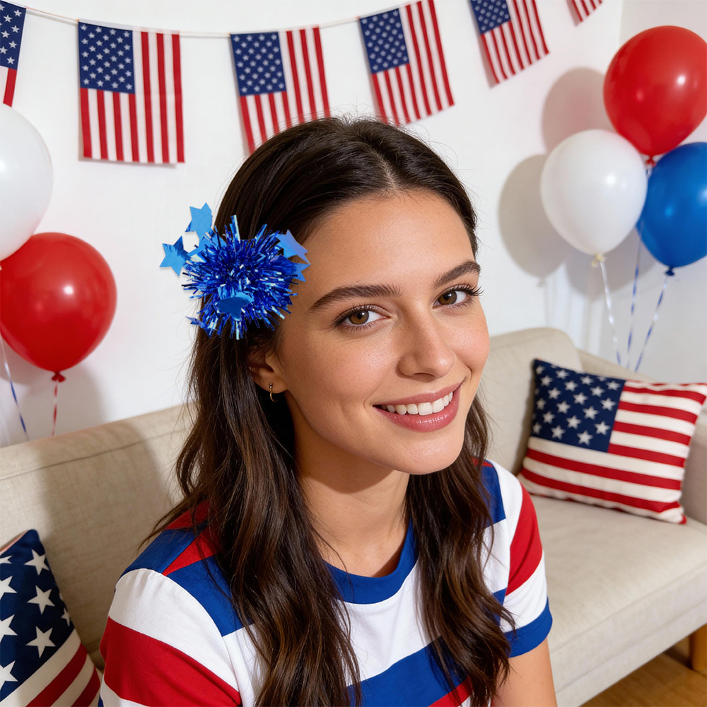 Decoraciones del Día de la Independencia rojo, blanco y azul, estrellas de color redondas, clipes para el pelo del Día Nacional, forma de cabeza de bola