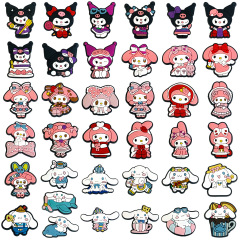 37 pieces of Sanrio Melody Kuromi Cinnamon Dog Cave Shoes Flower Croc Shoe Buckle Shoes Accessories DIY