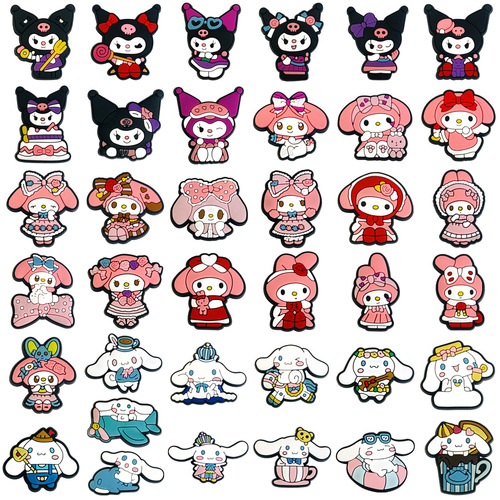37 pieces of Sanrio Melody Kuromi Cinnamon Dog Cave Shoes Flower Croc Shoe Buckle Shoes Accessories DIY