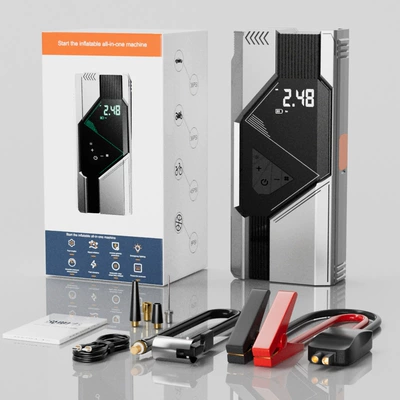 Bank, High-Pressure Tire Inflator — Hava nasosu - qb16-silver-white-electric-air-pump-all-in-one-6000-mah-smart-clip-19-cylinders