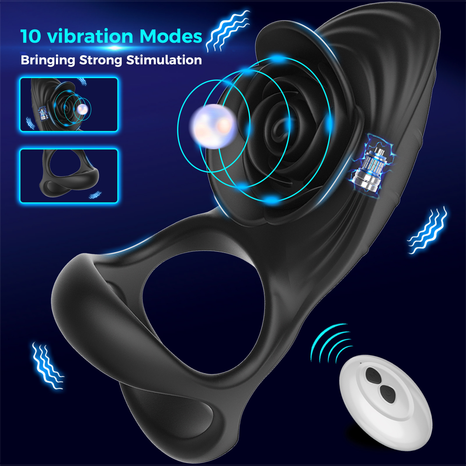 Anello di bloccaggio Hot Rose con telecomando wireless per adulti, per flirtare e ritardare_voghion.com