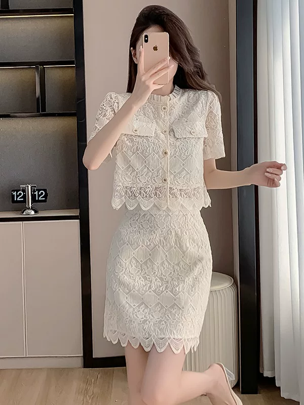 Летняя кружевная юбка, набор, стиль Chanel, французский стиль