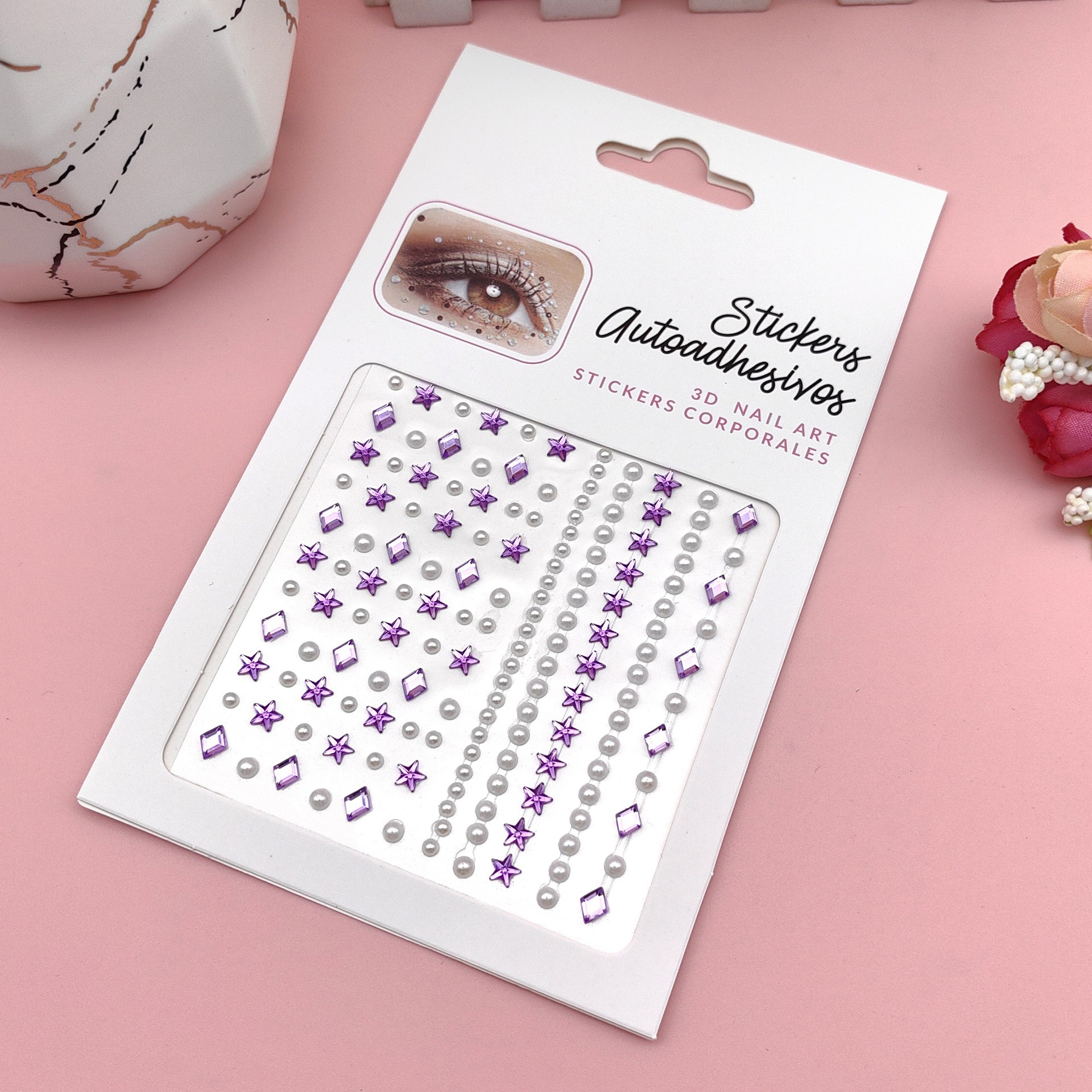 Pegatinas para maquillaje de ojos, pegatinas de diamantes de imitación para ojos, decoración facial, accesorios de maquillaje de perlas para diario, pegatinas de diamantes de imitación para escenario infantil, venta al por mayor en stock.