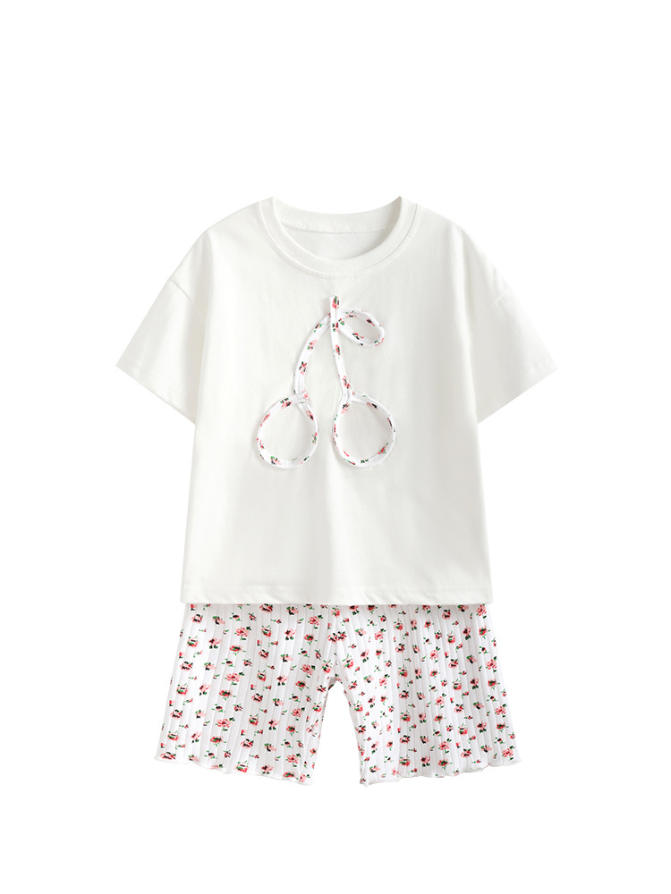 Trajes de niñas malwee transfronterizos de verano nuevos niños europeos y estadounidenses lindos camisetas de cuello redondo de dos piezas