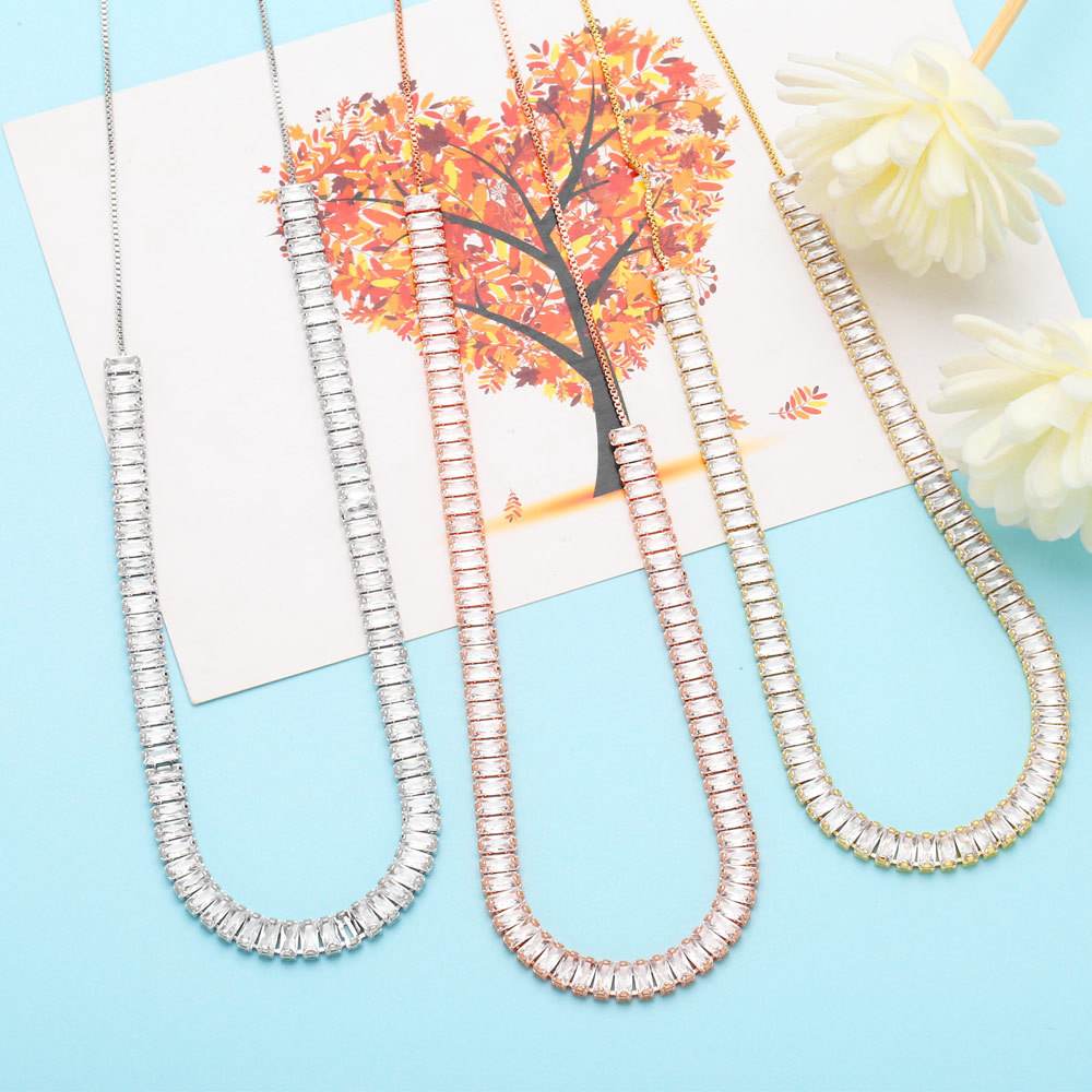 Fashion Square Copper Necklace Inlay Zircon Copper Necklaces
