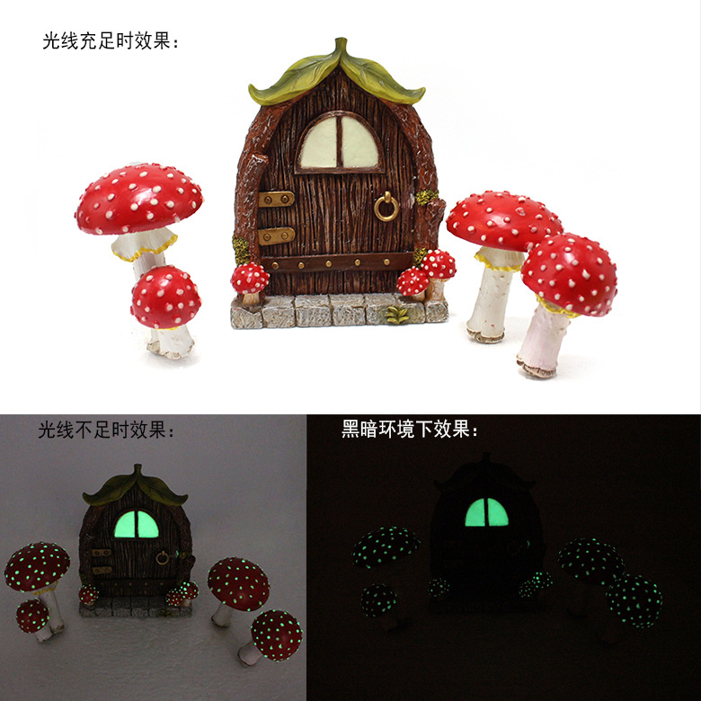  new  mushroom cottage luminous resin crafts garden trees fun pendant garden decoration