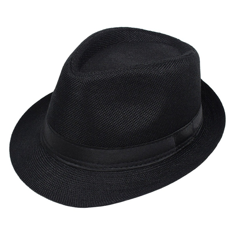 Men's and Women's Jazz Hats, British Style Linen Solid Color Hats, Middle-Aged and Elderly Rolled-Brim Couple Style Sunshade Breathable Mesh Hats, Cross-Border