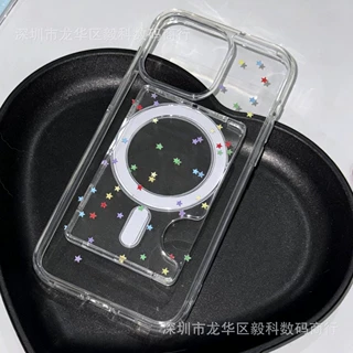 适用苹果18Pro四叶草星磁吸卡包缺口透明Magsafe背贴门禁卡套跨境