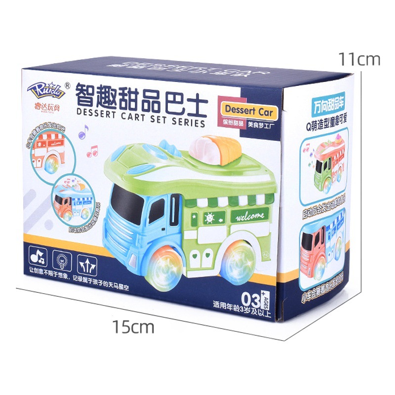 Nuevo autobús de dibujos animados eléctrico universal caminar música niños y niñas postre autobús juguete puesto al por mayor