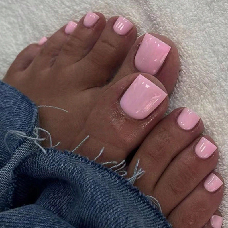 Cross-Border Wearable Nails Pink Barbie Pink European and American Style Fake Nails Removable Toenails Toenail Manicure Patches