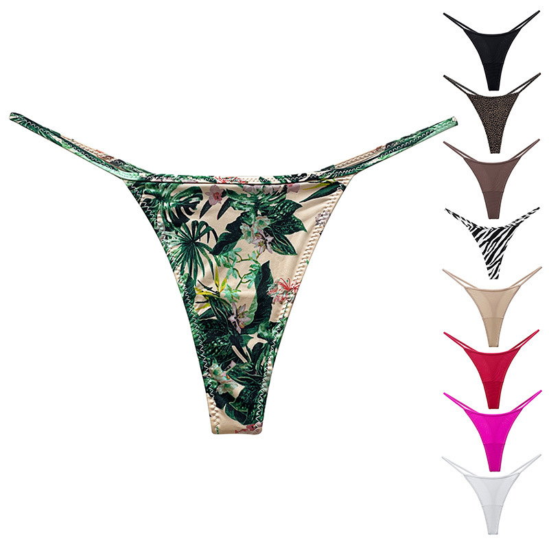 Wholesale 1043 New Color Basic Style Ice Silk Sexy Thin Strap Thong Zebra Leopard Print Bikini Comfortable T-Pants