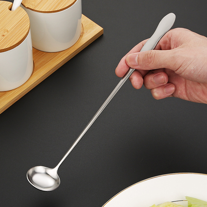 プラスロングハンドルステンレスホイストスプーンカフェテリア調味料量オイルスプーン調バースプーン深缶ジュース蜂蜜スプーン|undefined