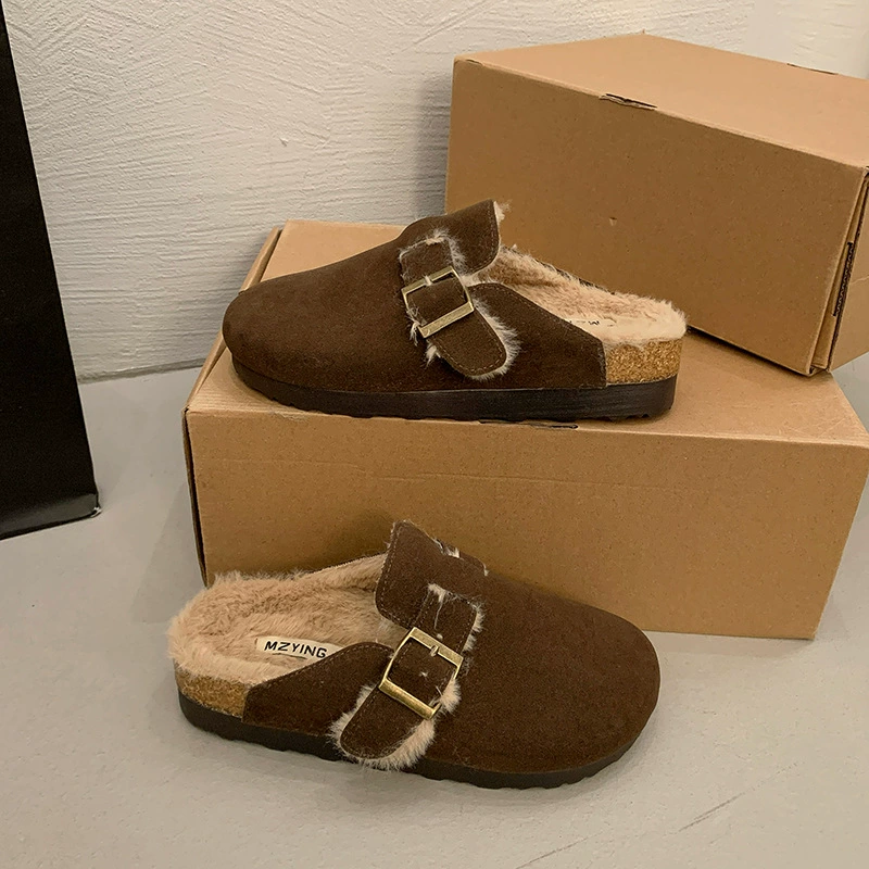 Плюс размер толстая подошва осень и зима плюс бархатная шерсть Bocen шерстяные тапочки 2024 новый Baotou носить ретро-буксирные женские туфли