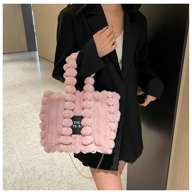 All Seasons Season Winter New Portable Letter Fur Bag Large Capacity Women's Chain Shoulder Messenger Bag Tote Plush Bag