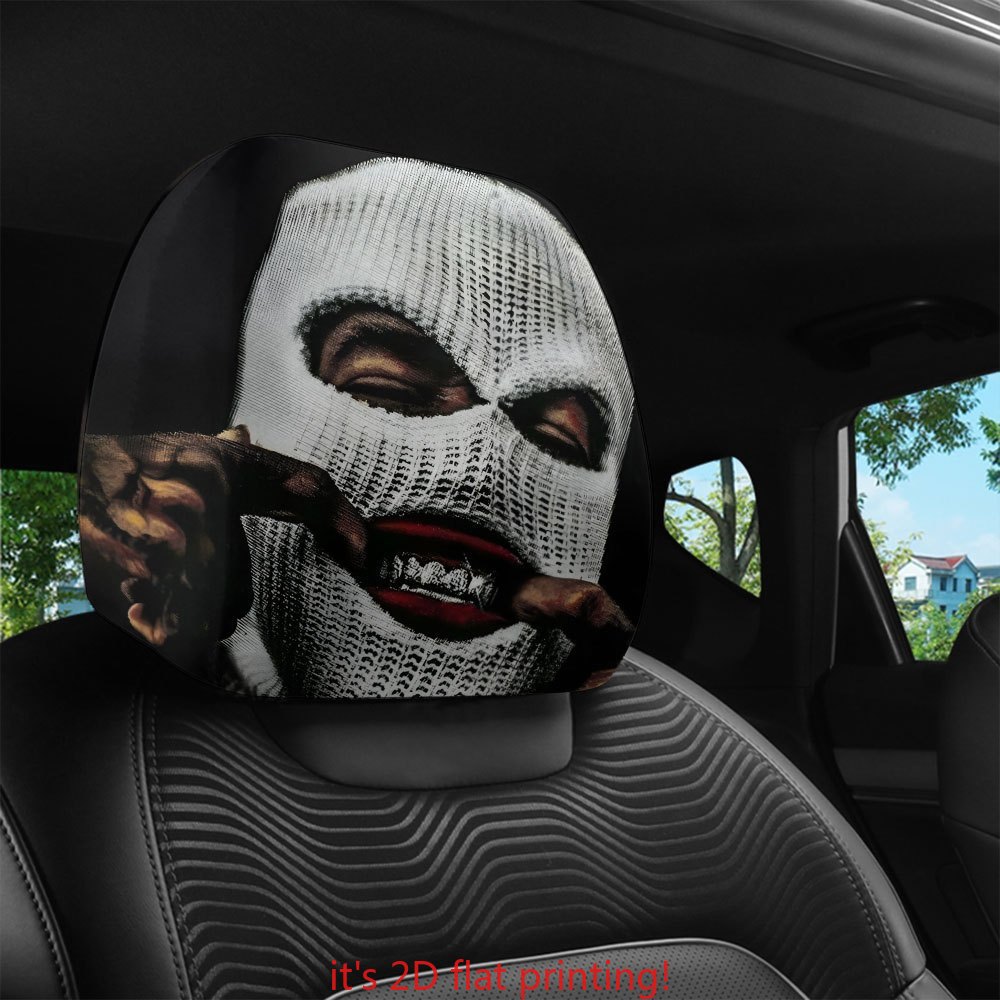 Car headrest cover with hip-hop masked bandit personalized print, universal car pillowcase, can be customized with labels and made according to provided images