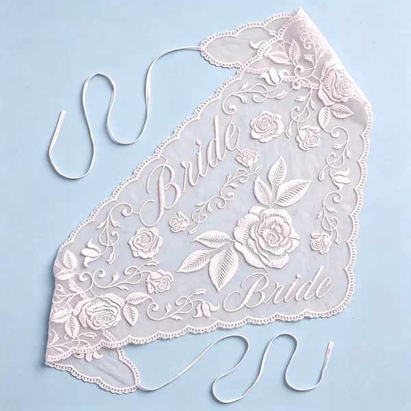 Bridal Lace Headscarf, White Embroidered Mesh Headscarf, Garment Accessories Source, Manufacturer's Ready Stock, Water-Soluble Lace