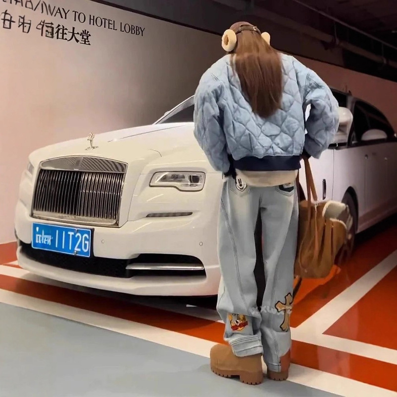 美式复古刺绣弯刀牛仔裤女2025新款宽松显瘦百搭香蕉阔腿长裤子潮|undefined