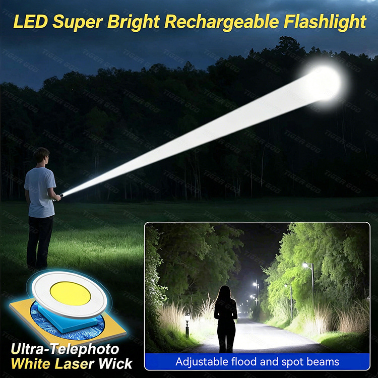 Tangguang's New High-Light Flashlight, Ultra-Bright, Retractable, Portable, Type-C High-Power Charging Outdoor Mountaineering Long-Range Light