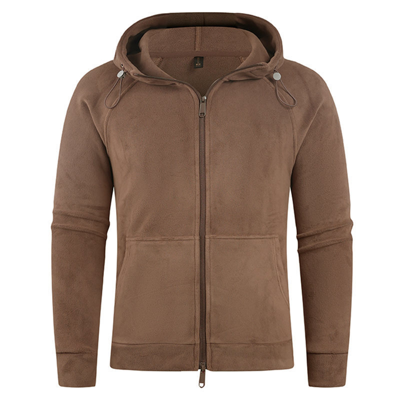 New Double-Sided Austrian Fleece Double-Ended Full-Zip Hooded Sweatshirt Cross-Border Amazon Autumn and Winter Plush Coat Cardigan for Men