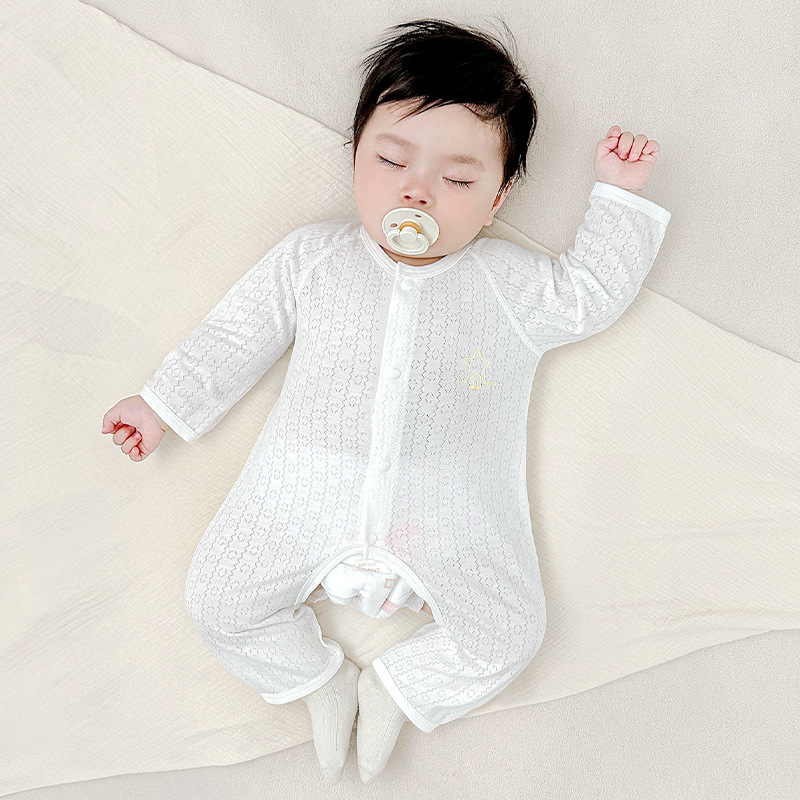 Uniforme de bebé, ropa de verano para niños, niñas y niñas, entrepierna abierta, delgada, manga larga, climatización, ropa de verano para bebés