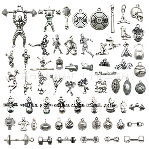 70 pieces of alloy sports series accessories DIY necklace, bracelet, pendant, fashion basketball cheerleading small ornaments