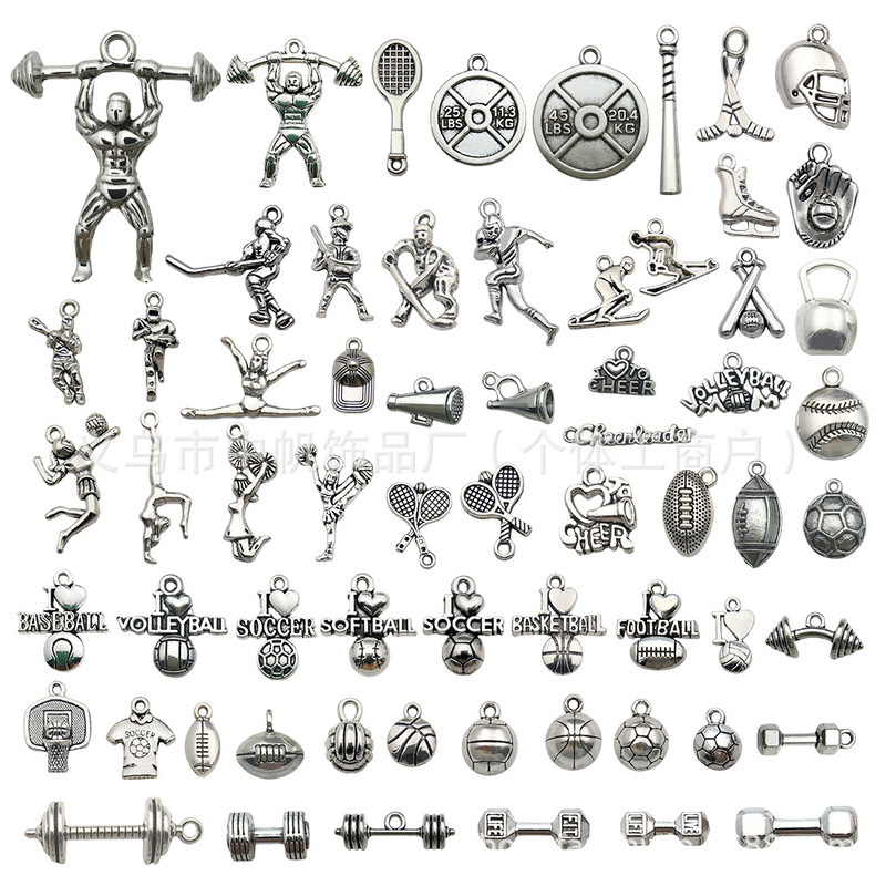 70 Types of Sports Series Alloy Jewelry Accessories DIY Necklaces, Bracelets, Pendants, Clothing Accessories, Basketball Cheerleading Small Pendants