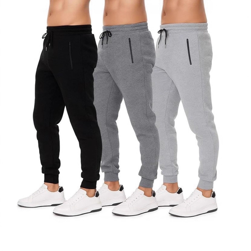Trendy European and American Style Autumn and Winter Fleece-Lined Casual Sweatpants with Zipper Pockets, Solid Color Jogger Pants with Thin Fleece, Tiktok