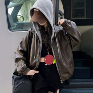 女童连帽皮衣夹克春秋新款潮酷外套儿童时尚机车服痞帅上衣春秋装