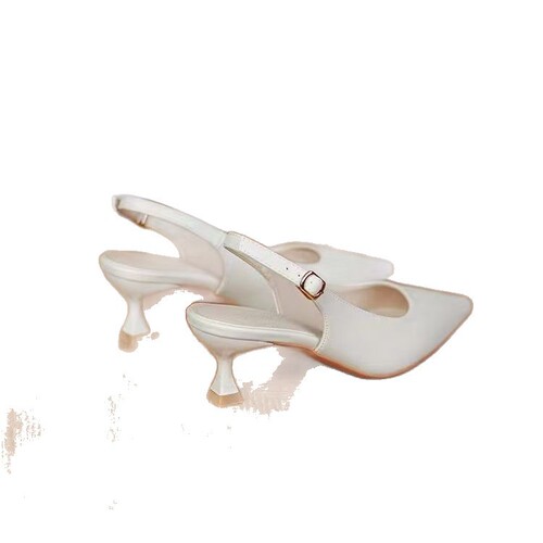 Women's summer new style low-heeled pointed-toe shallow-mouth leather shoes with back strap and closed toe sandals—perfect for moms.