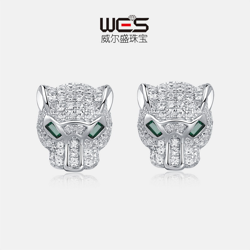 Diseño de personalidad transfronterizo Pendientes de diamantes completos de guepardo mujer S925 plata caída en la Vía Láctea Pendientes brillantes Moda europea y americana
