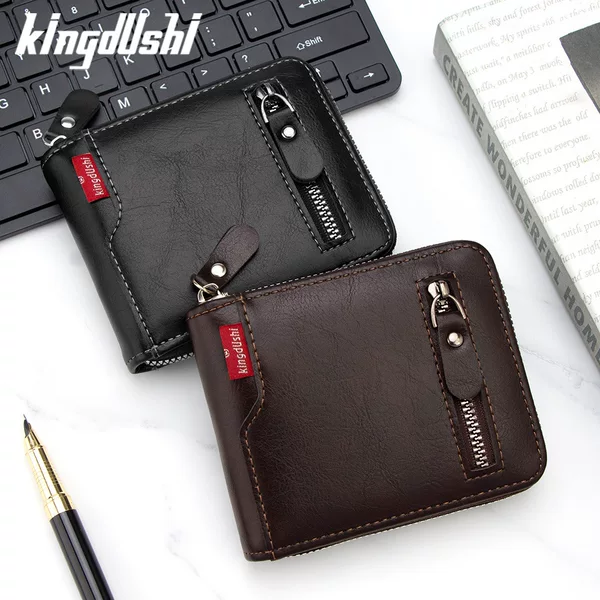 New Men's Short Chain Wallet with Multiple Card Slots, Large Capacity, Large Zipper, Broken Silver Bag Zipper, Men's Wallet Wholesale